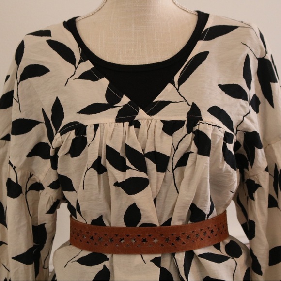 CES FEMME Floral Balloon Sleeve Flowy Bohemian Top Sz L - Picture 5 of 12